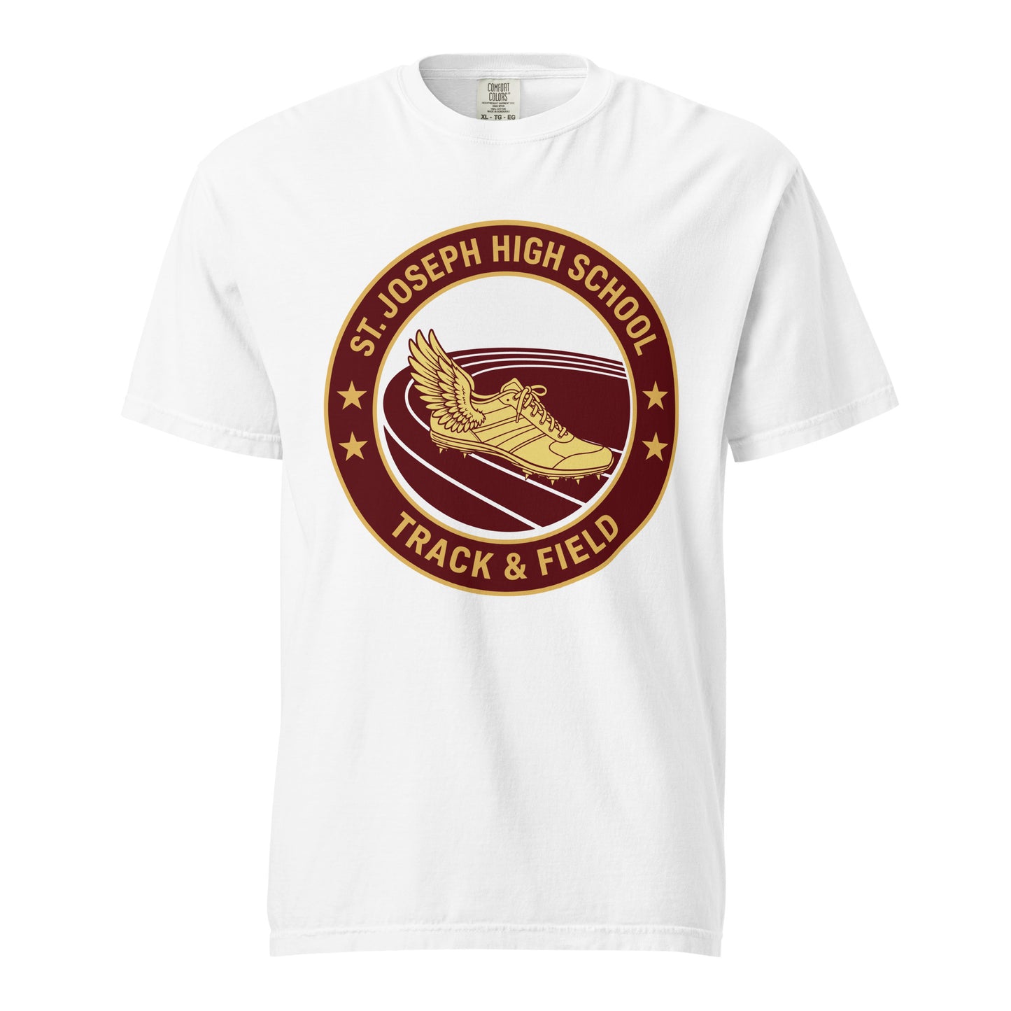 Signature | Comfort Colors T-Shirt | St. Joseph High School - Track & Field | Badge Logo