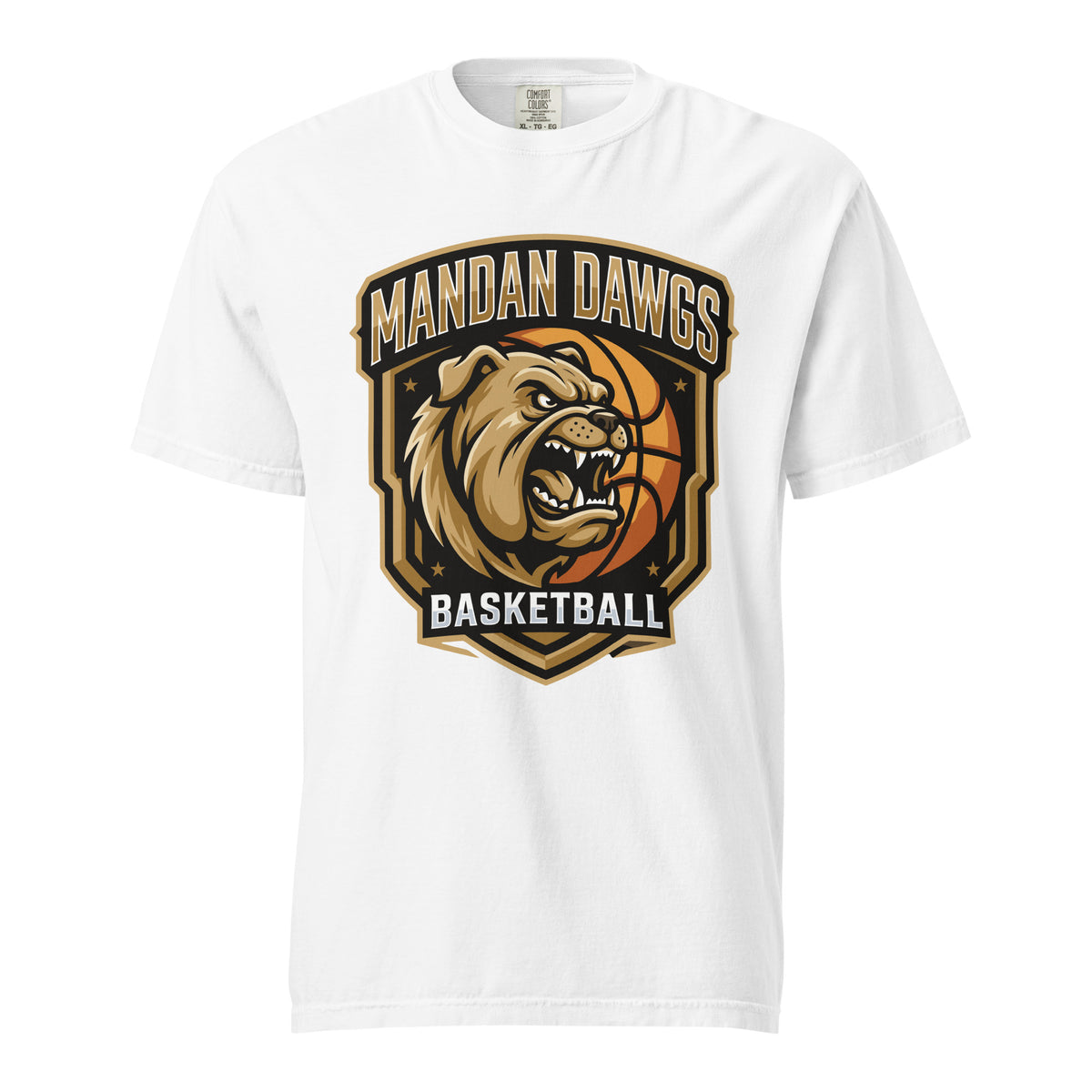 Signature | Comfort Colors T-Shirt | Mandan Dawgs Basketball | Shield Logo
