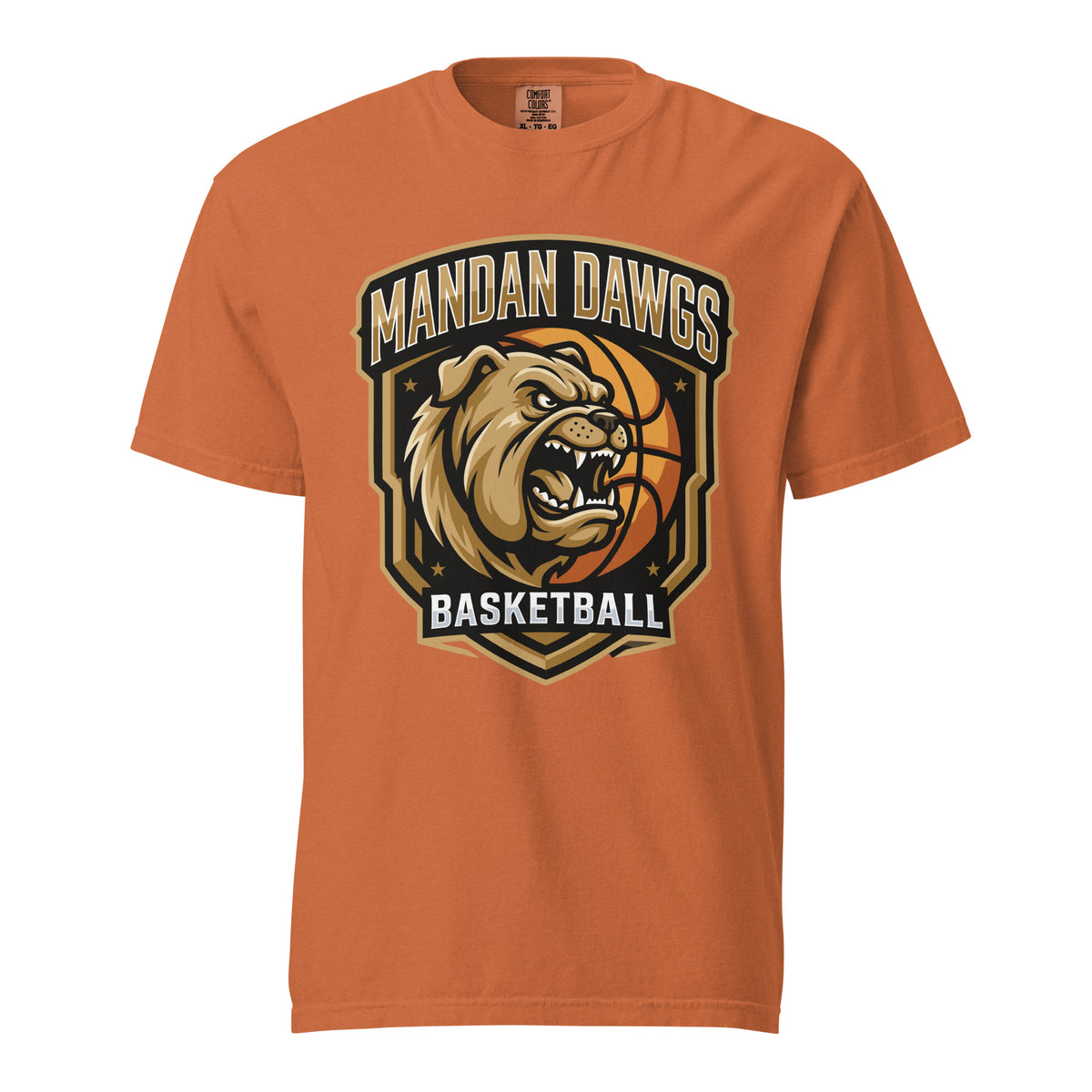 Signature | Comfort Colors T-Shirt | Mandan Dawgs Basketball | Shield Logo