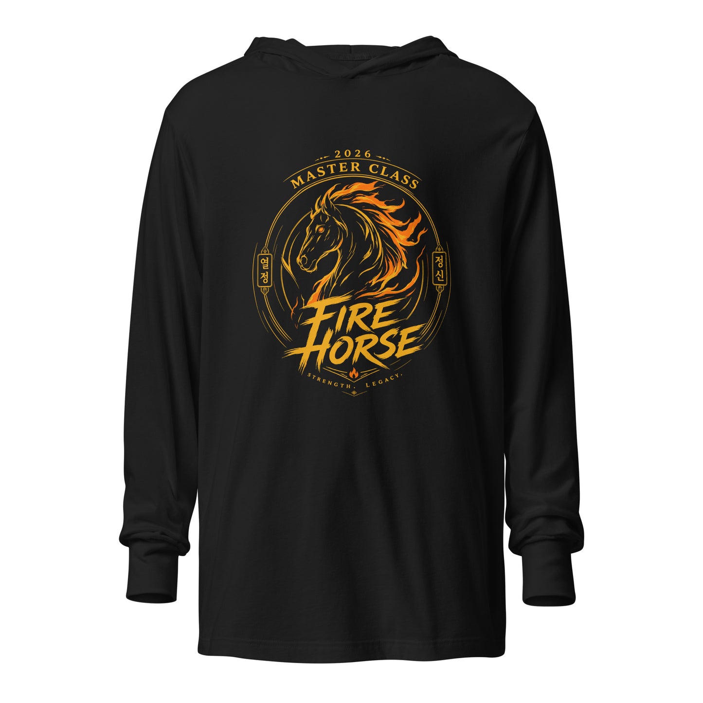 Performance | Hooded Long Sleeve T Shirt | Fire Horse Masters | Crest Logo
