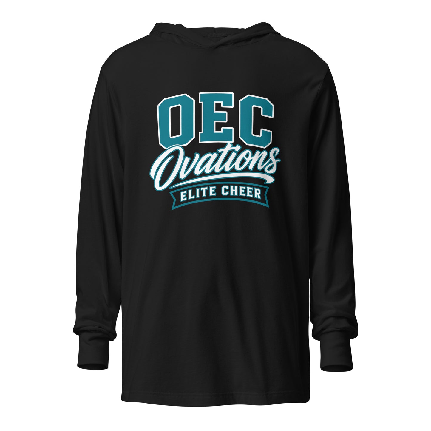 Performance | Hooded Long Sleeve T Shirt | Ovations Elite Cheer | Emblem Logo