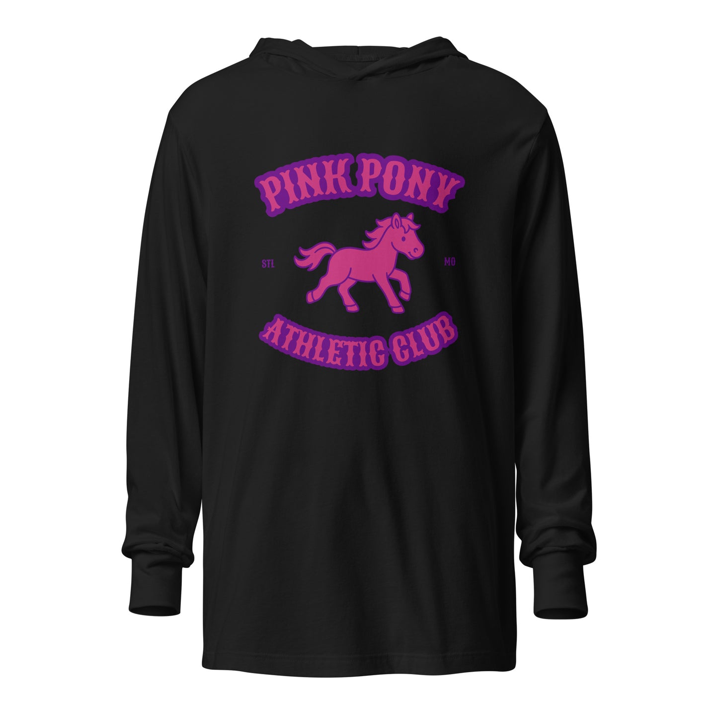Performance | Hooded Long Sleeve T Shirt | Pink Pony Athletic Club | Crest Logo
