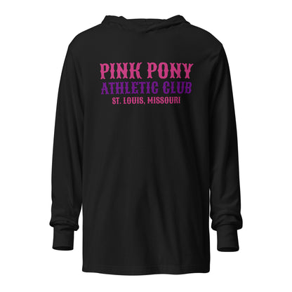 Performance | Hooded Long Sleeve T Shirt | Pink Pony Athletic Club | Athletic Wordmark Logo
