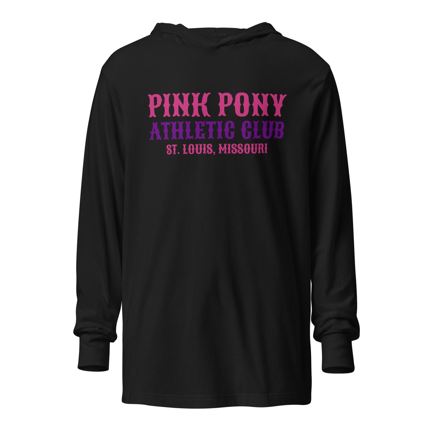 Performance | Hooded Long Sleeve T Shirt | Pink Pony Athletic Club | Athletic Wordmark Logo