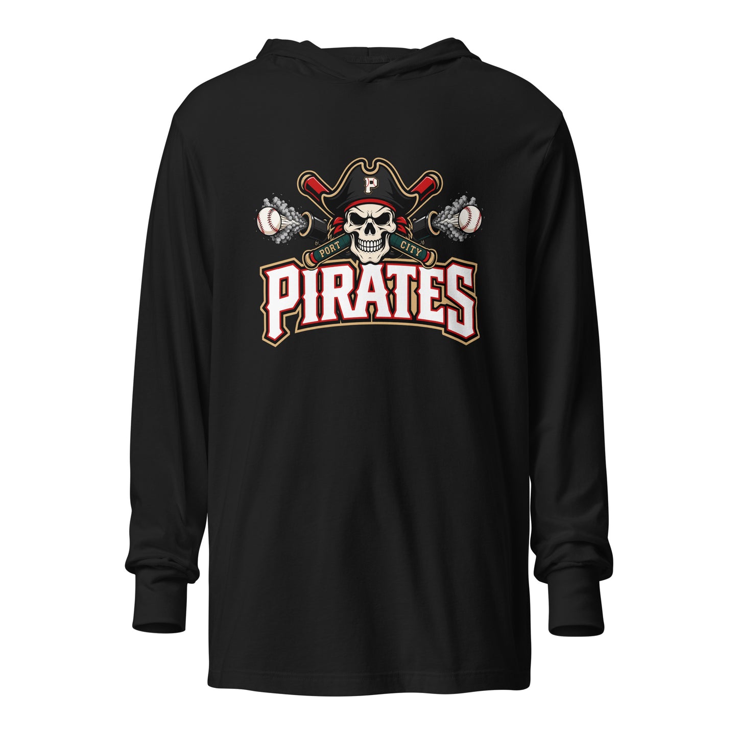 Performance | Hooded Long Sleeve T Shirt | Port City Pirates | Cannonball Portside Logo