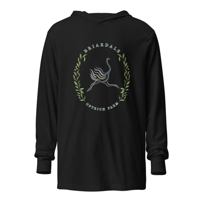 Performance | Hooded Long Sleeve T Shirt | Briardale Ostrich Farm | Crest Logo