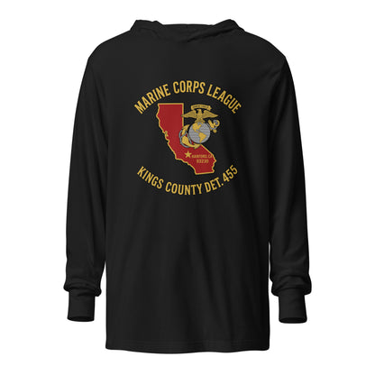 Performance | Hooded Long Sleeve T Shirt | Marine Corps League kings County Det 455 | Crest Logo