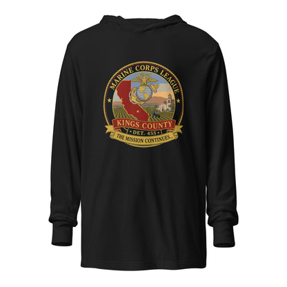 Performance | Hooded Long Sleeve T Shirt | Marine Corps League kings County Det 455 | Shield Logo