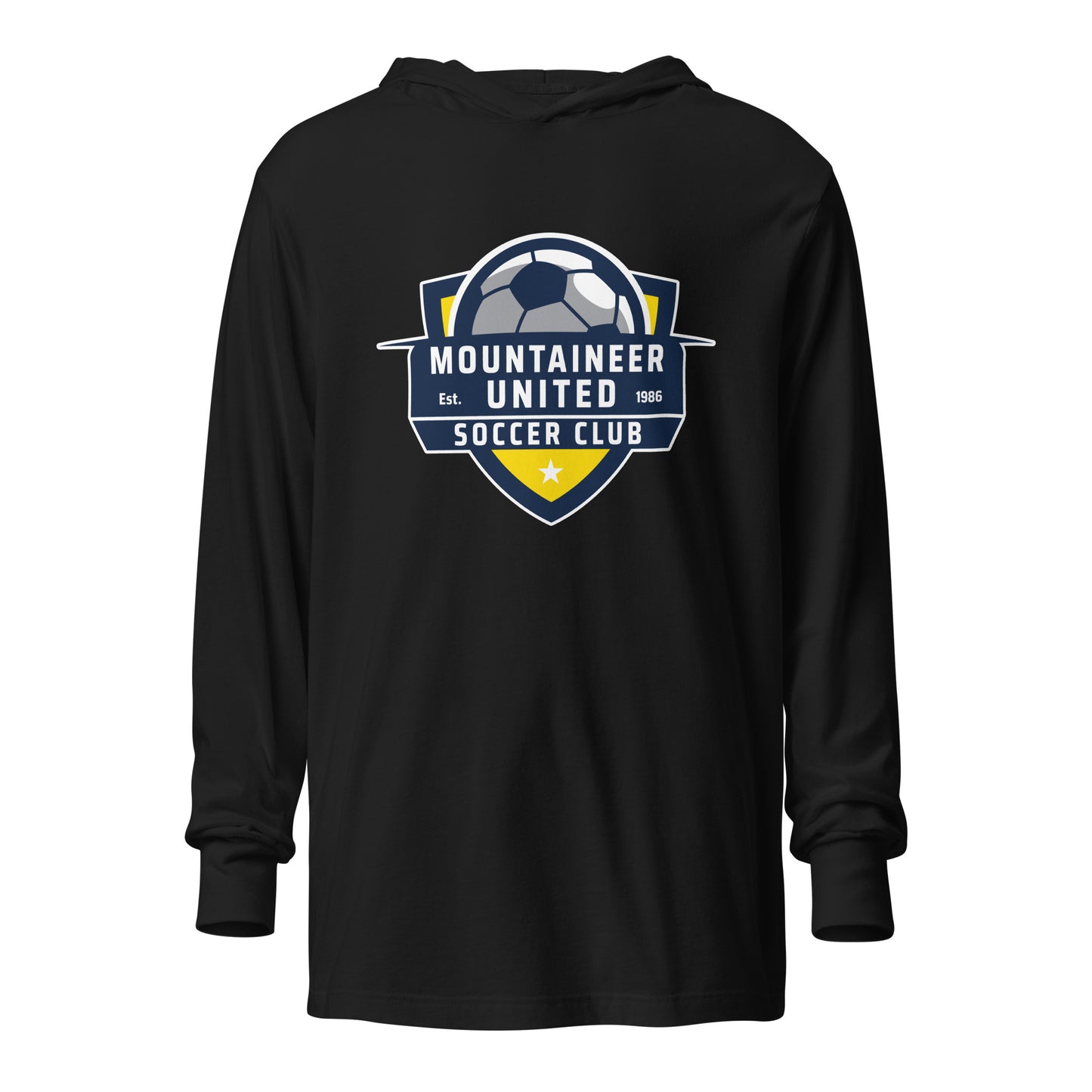 Performance | Hooded Long Sleeve T Shirt | Mountaineer United Soccer Club | Alpine Crest Logo