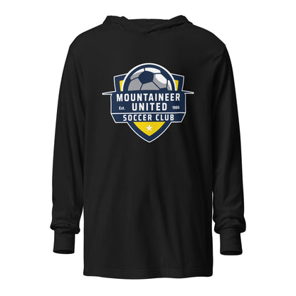 Performance | Hooded Long Sleeve T Shirt | Mountaineer United Soccer Club | Alpine Crest Logo