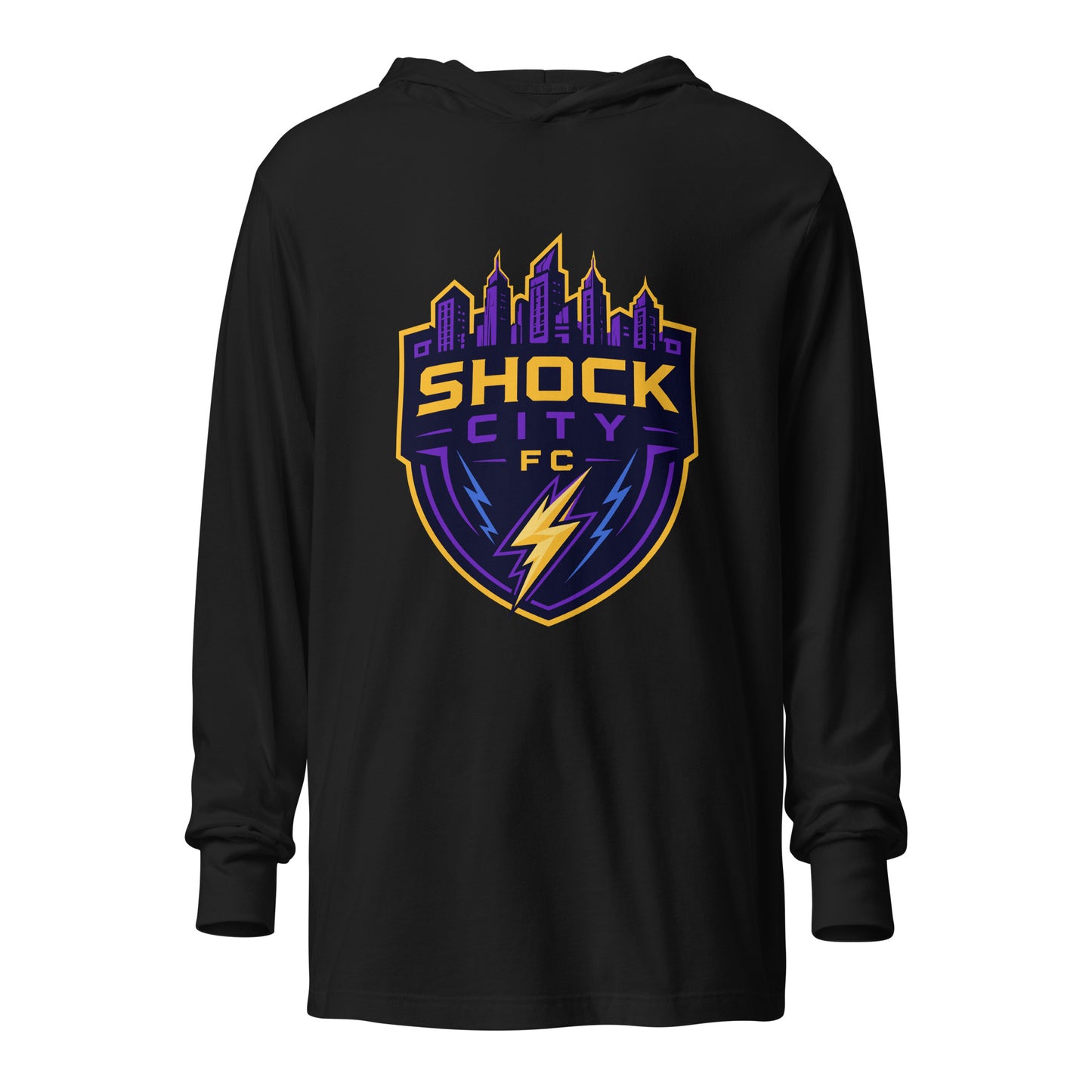 Performance | Hooded Long Sleeve T Shirt | Shock City FC | Crest Logo