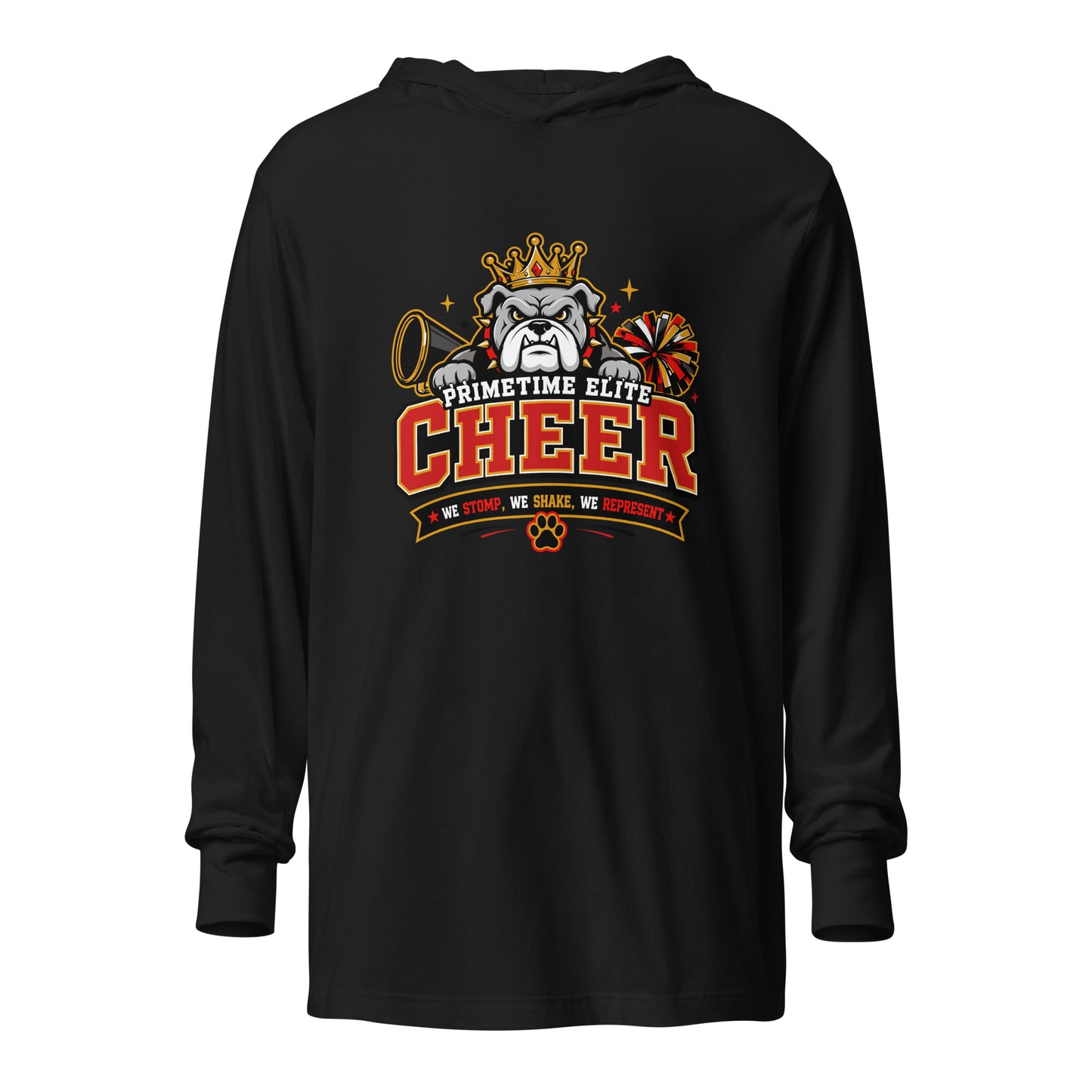 Performance | Hooded Long Sleeve T Shirt | PTE Bulldog Cheer | Crest Logo