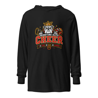 Performance | Hooded Long Sleeve T Shirt | PTE Bulldog Cheer | Crest Logo