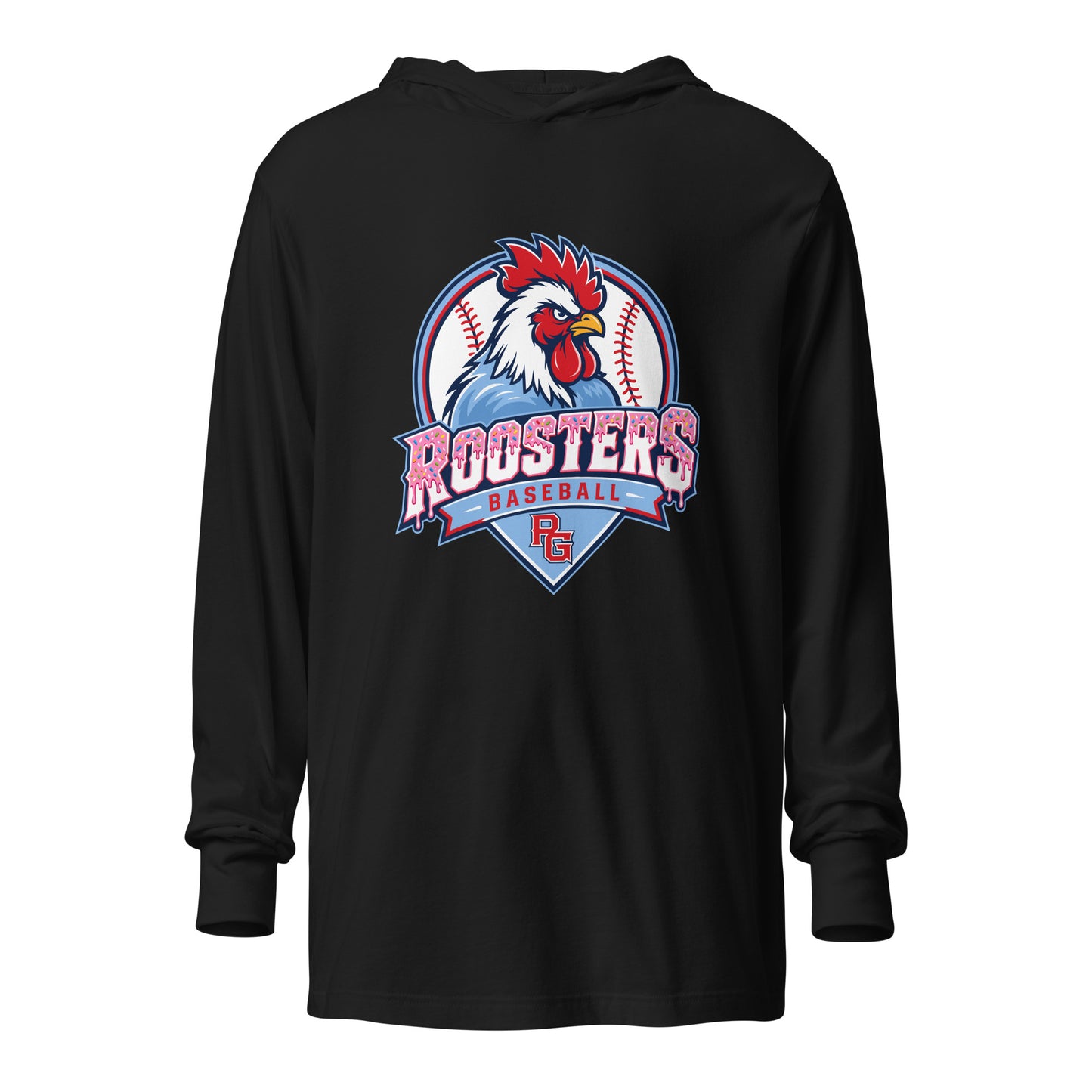 Performance | Hooded Long Sleeve T Shirt | Rooster Nation | Emblem Logo
