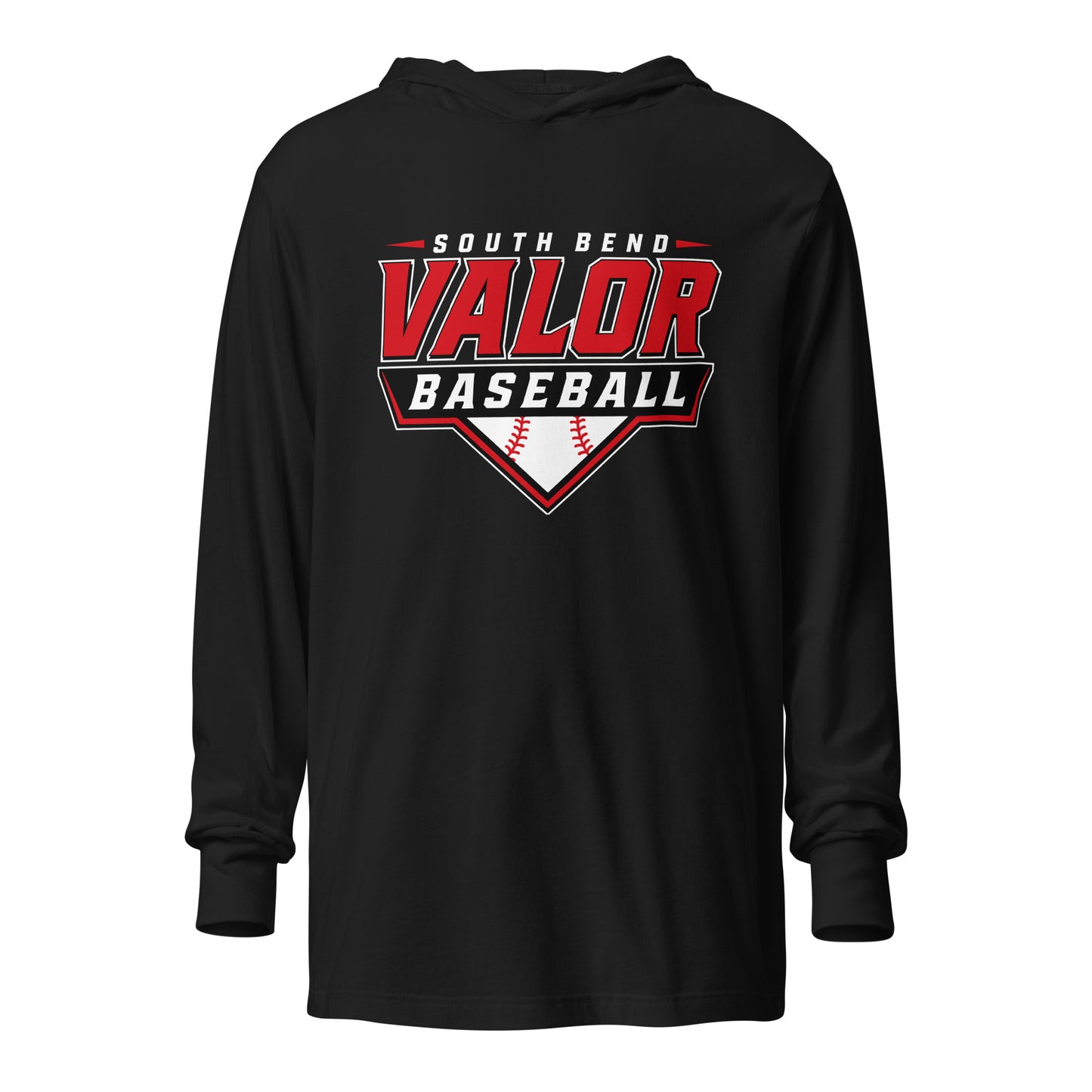 Performance | Hooded Long Sleeve T Shirt | South Bend Valor Baseball | Vanguard Logo