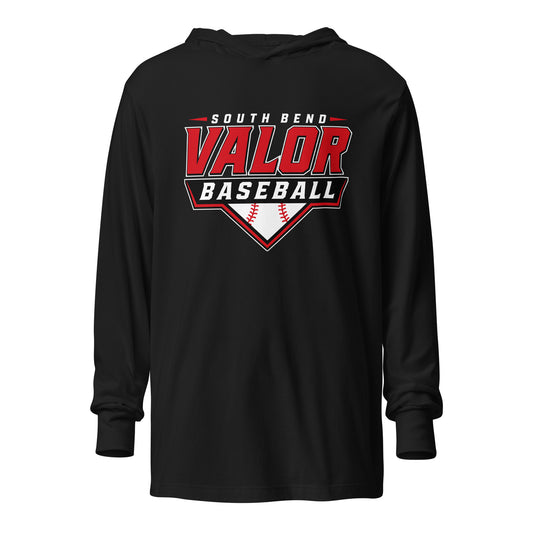 Performance | Hooded Long Sleeve T Shirt | South Bend Valor Baseball | Vanguard Logo