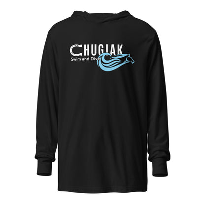 Performance | Hooded Long Sleeve T Shirt | Chugiak Mustang Swim & Dive | Emblem Logo