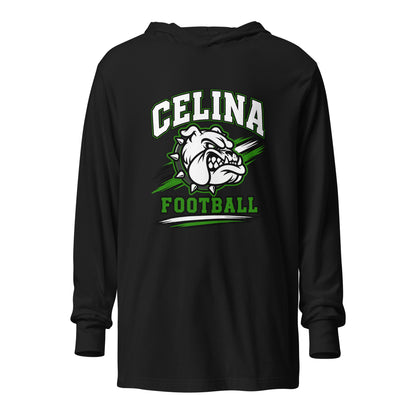Performance | Hooded Long Sleeve T Shirt | Celina Black Football | Emblem Logo