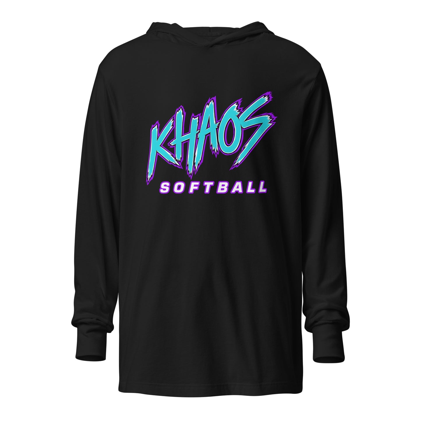 Performance | Hooded Long Sleeve T Shirt | Khaos Softball | Atlhetics Logo