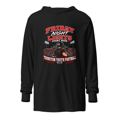 Performance | Hooded Long Sleeve T Shirt | Thurston Youth Football | Vanguard Logo