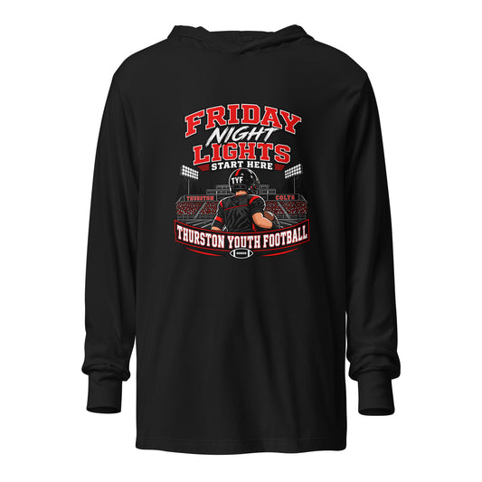 Performance | Hooded Long Sleeve T Shirt | Thurston Youth Football | Vanguard Logo
