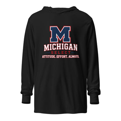 Performance | Hooded Long Sleeve T Shirt | Michigan Select Baseball | Crest Logo