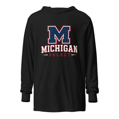 Performance | Hooded Long Sleeve T Shirt | Michigan Select Baseball | Emblem Logo