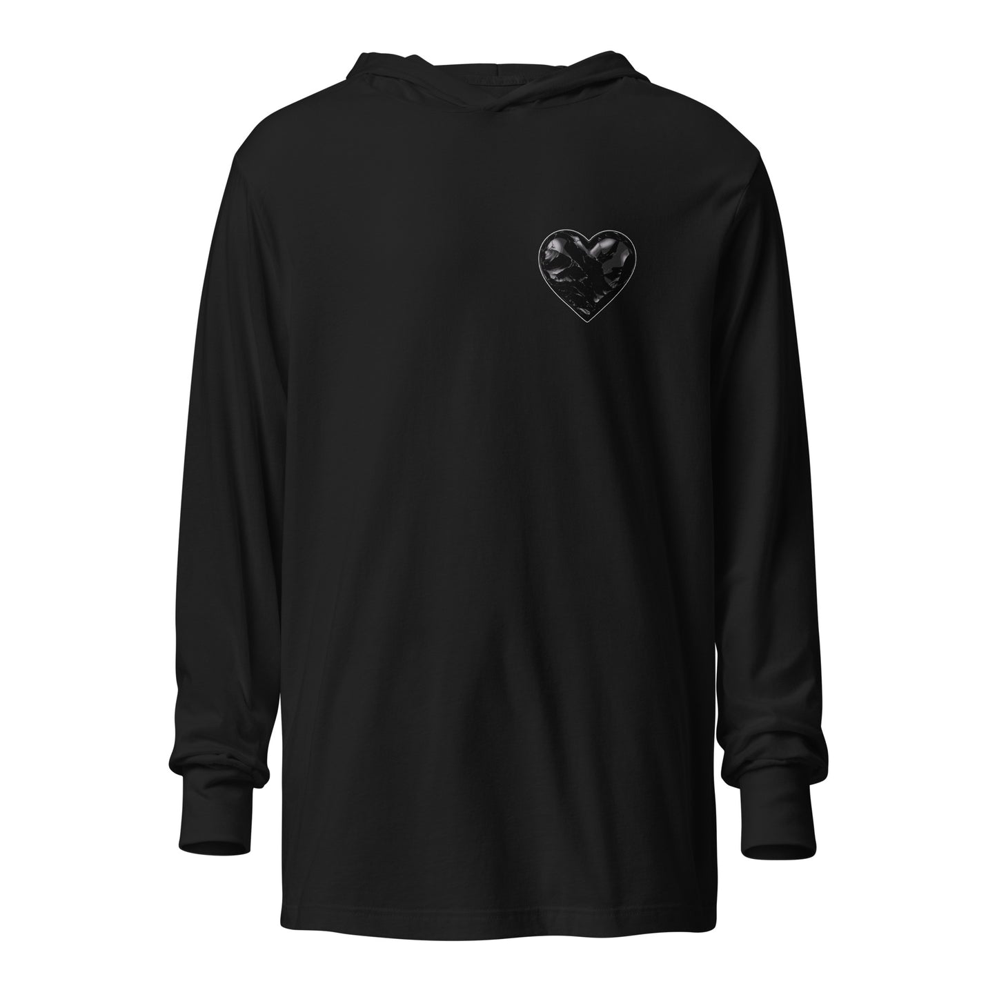 Performance | Hooded Long Sleeve T Shirt | Obsidian Heartbeat | Heart Crest Logo