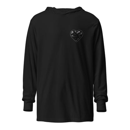 Performance | Hooded Long Sleeve T Shirt | Obsidian Heartbeat | Heart Crest Logo