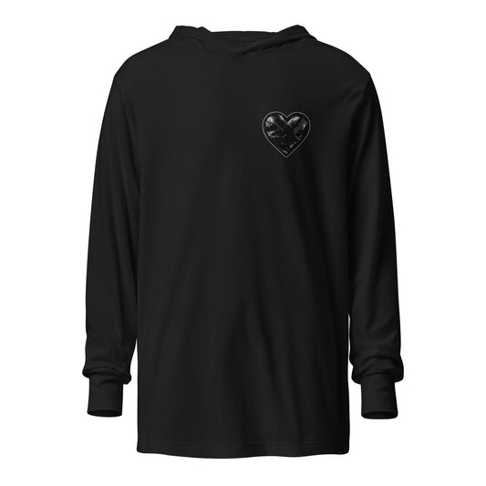 Performance | Hooded Long Sleeve T Shirt | Obsidian Heartbeat | Heart Crest Logo