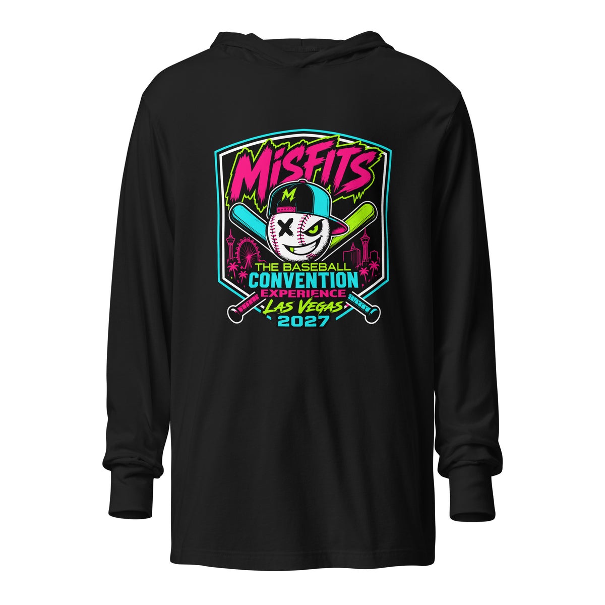 Performance | Hooded Long Sleeve T Shirt | Misfits Baseball | Shield Logo