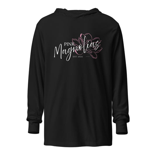 Performance | Hooded Long Sleeve T Shirt | Pink Magnolias Dance | Modern Script Logo