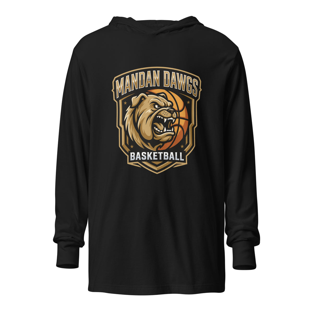 Performance | Hooded Long Sleeve T Shirt | Mandan Dawgs Basketball | Shield Logo