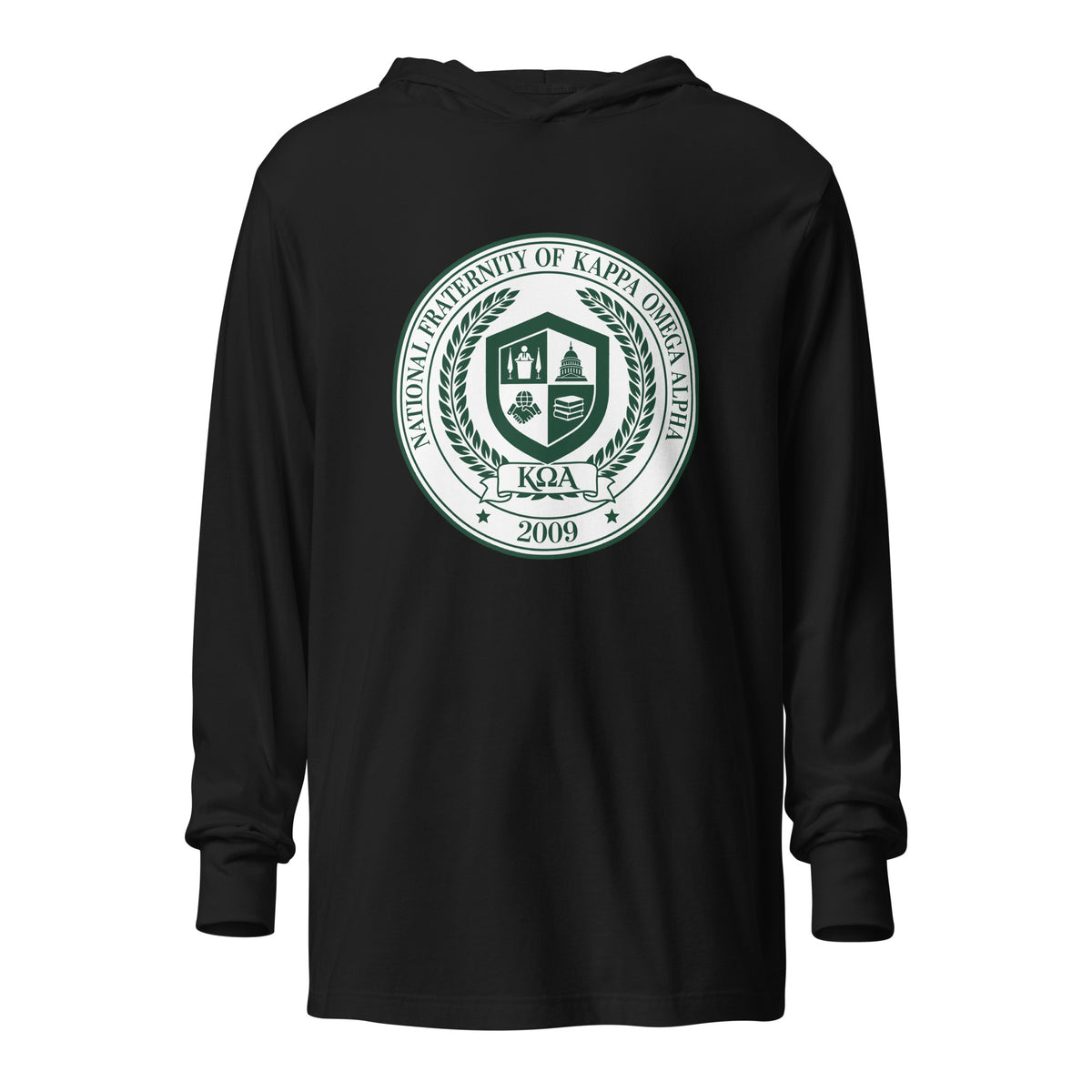 Performance | Hooded Long Sleeve T Shirt | Kappa Omega Alpha | Badge Logo