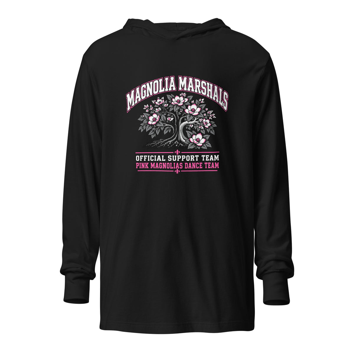 Performance | Hooded Long Sleeve T Shirt | Pink Magnolias Dance | Crest Logo
