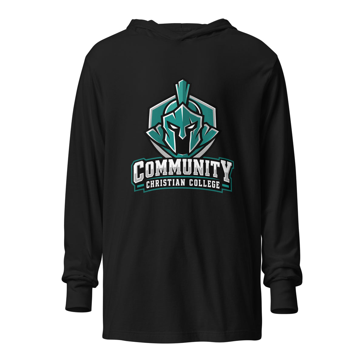 Performance | Hooded Long Sleeve T Shirt | Community Christian College | Vanguard Athletic Logo