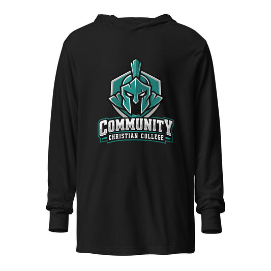 Performance | Hooded Long Sleeve T Shirt | Community Christian College | Vanguard Athletic Logo
