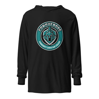 Performance | Hooded Long Sleeve T Shirt | Community Christian College | Badge Logo