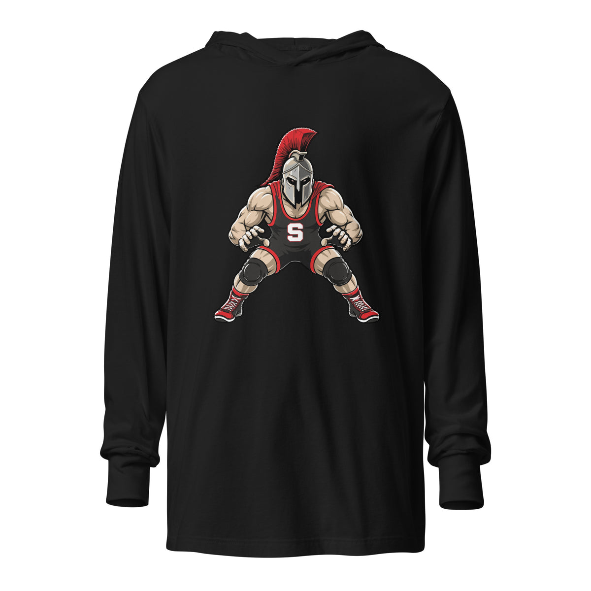 Performance | Hooded Long Sleeve T Shirt | Spartan Wrestling Club | Mascot Logo