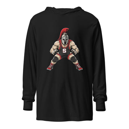 Performance | Hooded Long Sleeve T Shirt | Spartan Wrestling Club | Mascot Logo