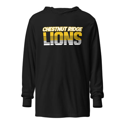 Performance | Hooded Long Sleeve T Shirt | Chestnut Ridge Lions Football | Script Logo