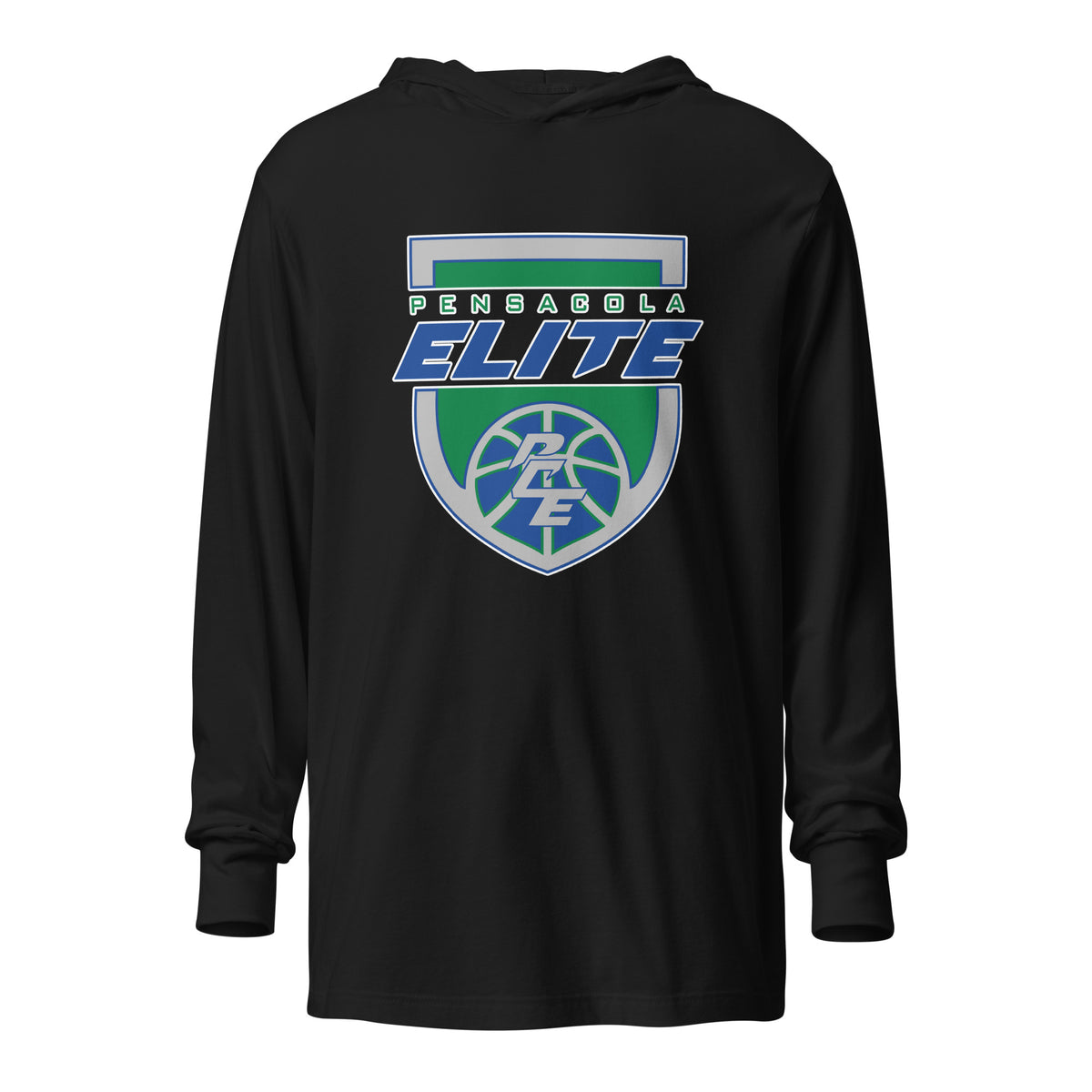 Performance | Hooded Long Sleeve T Shirt | Pensacola Elite Inc. | Shield Logo