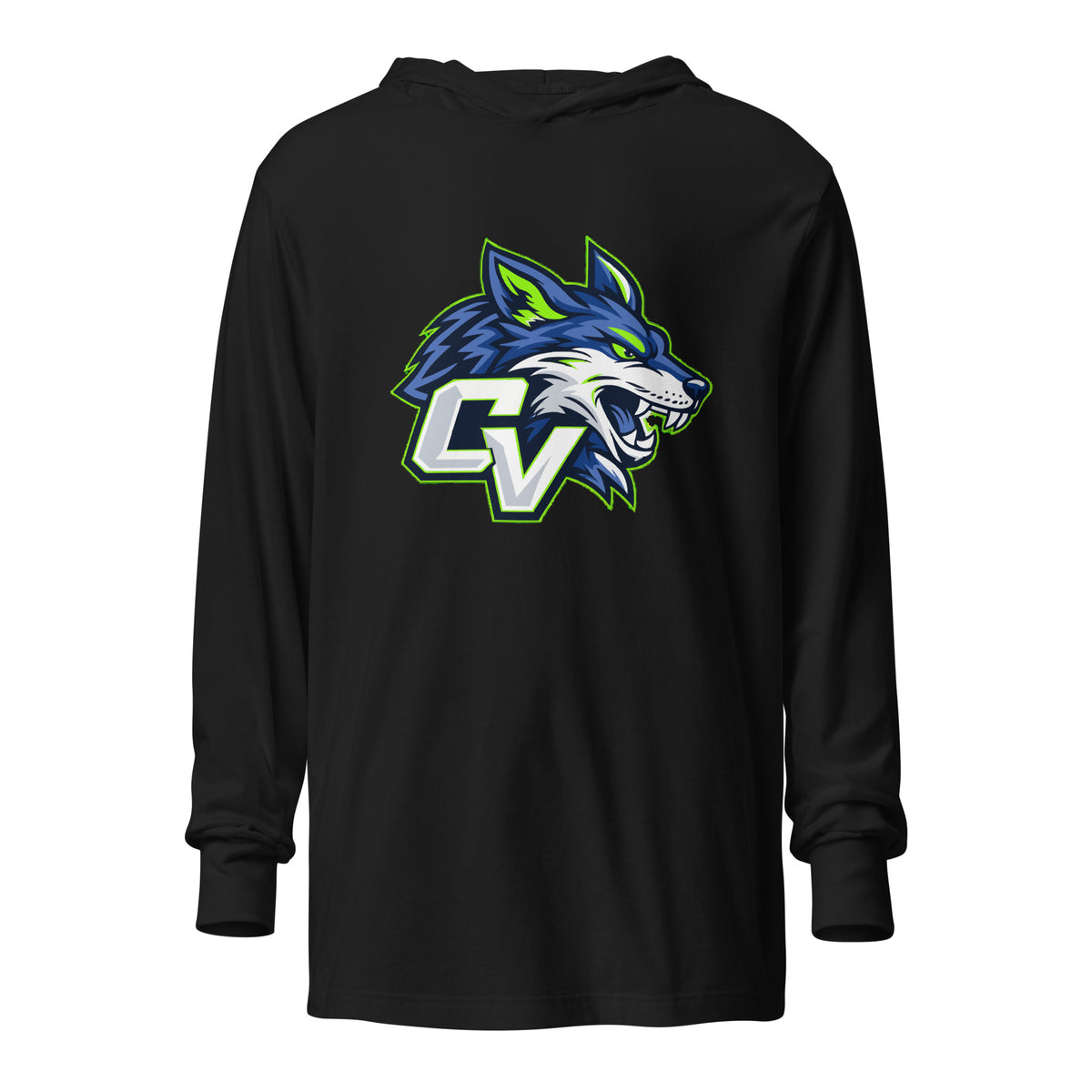 Performance | Hooded Long Sleeve T Shirt | Cumberland Valley Coyotes Football | Crest Logo