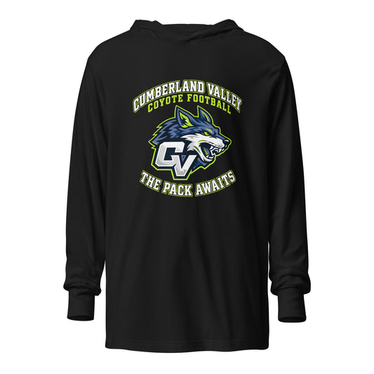 Performance | Hooded Long Sleeve T Shirt | Cumberland Valley Coyotes Football | Emblem Logo