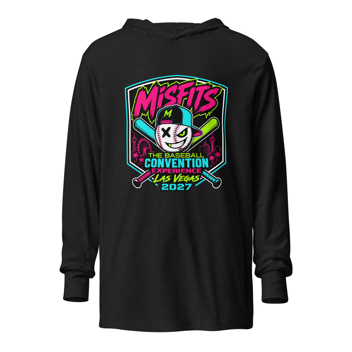 Performance | Hooded Long Sleeve T Shirt | Misfits Baseball | Shield Logo