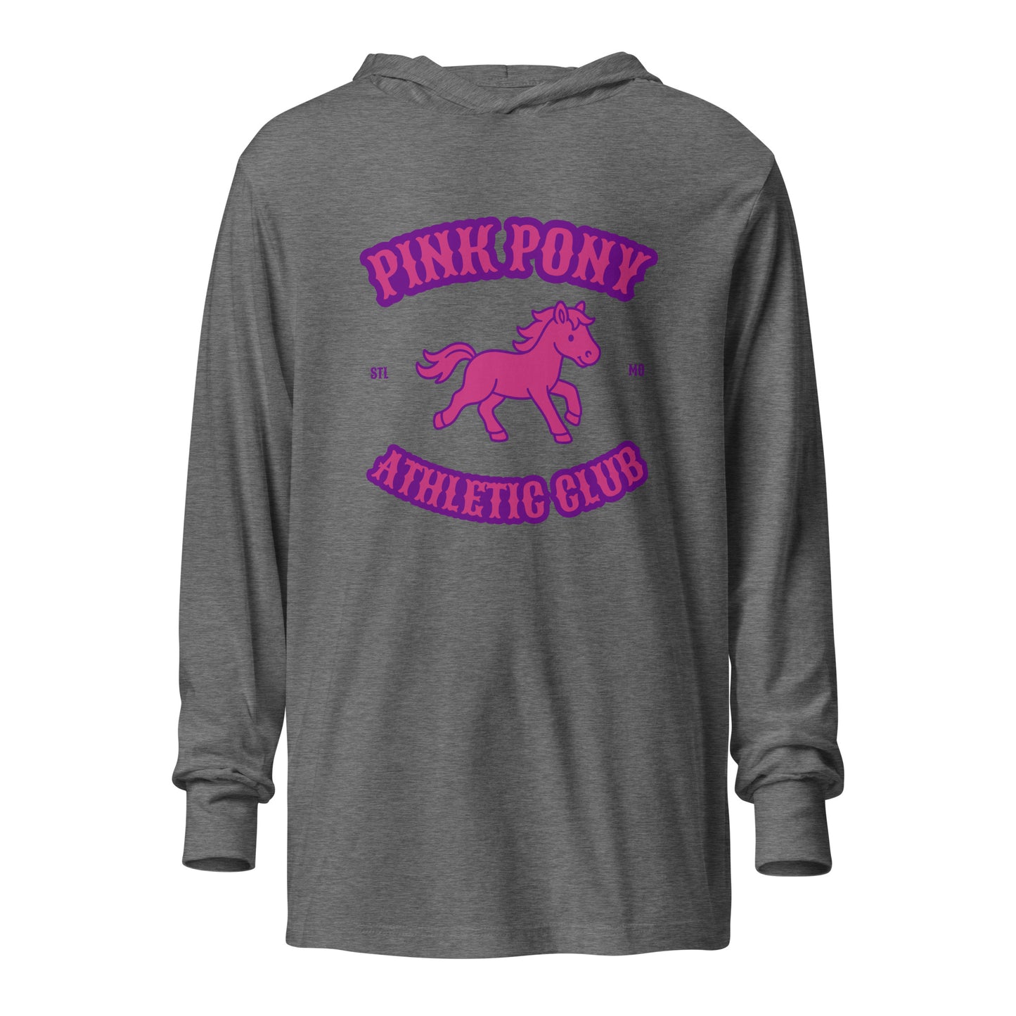 Performance | Hooded Long Sleeve T Shirt | Pink Pony Athletic Club | Crest Logo