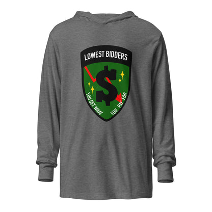 Performance | Hooded Long Sleeve T Shirt | The Lowest Bidders | Emblem Logo