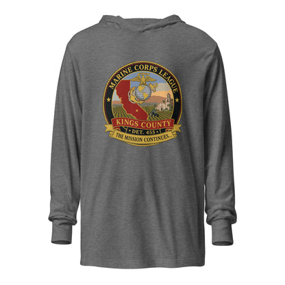 Performance | Hooded Long Sleeve T Shirt | Marine Corps League kings County Det 455 | Shield Logo