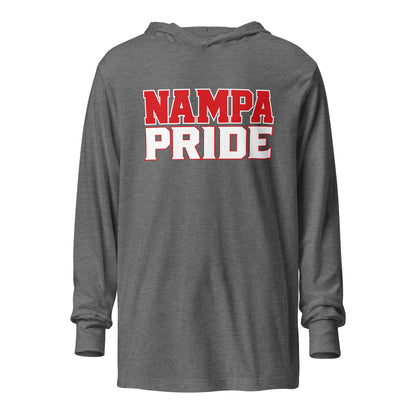 Performance | Hooded Long Sleeve T Shirt | Nampa Pride | Letter Mark Logo