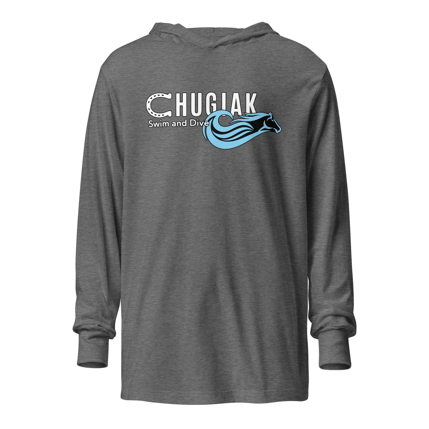 Performance | Hooded Long Sleeve T Shirt | Chugiak Mustang Swim & Dive | Emblem Logo
